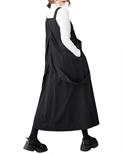 ellazhu Damen Hose Tank Reißverschluss Uni Zwei Seitentaschen Fließender Saum Lässig Oversize GZ388 Schwarz von ellazhu