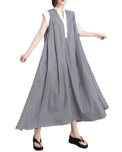 ellazhu Damen Kurzarm Maxi Länge Streifen V-Ausschnitt Freizeitkleid GZ174 von ellazhu