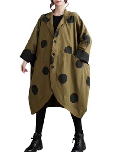 ellazhu Damen Lässiger Vintage Batwing Polka Dot Trenchcoat Unregelmäßiger Saum Oberbekleidung GZ42 Armee Grün von ellazhu