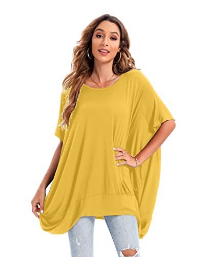 ellazhu Damen Minikleid T-Shirt Kleid mit halben Ärmeln und Rundhalsausschnitt GA200 Gelb 34in von ellazhu