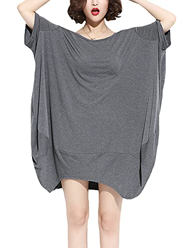 ellazhu Damen Minikleid T-Shirt Kleid mit halben Ärmeln und Rundhalsausschnitt GA200 Grau 34in von ellazhu