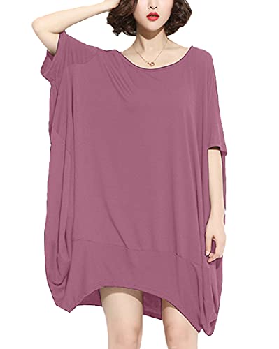ellazhu Damen Minikleid T-Shirt Kleid mit halben Ärmeln und Rundhalsausschnitt GA200 Mauve 34in von ellazhu