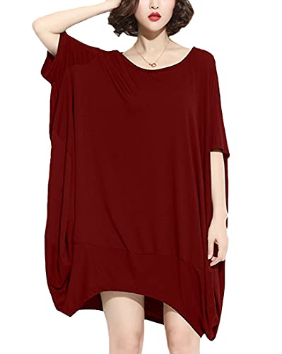 ellazhu Damen Minikleid T-Shirt Kleid mit halben Ärmeln und Rundhalsausschnitt GA200 Rot von ellazhu