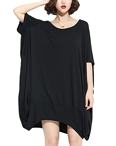 ellazhu Damen Minikleid T-Shirt Kleid mit halben Ärmeln und Rundhalsausschnitt GA200 Schwarz von ellazhu