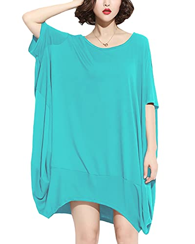 ellazhu Damen Minikleid T-Shirt Kleid mit halben Ärmeln und Rundhalsausschnitt GA200 See Grün von ellazhu