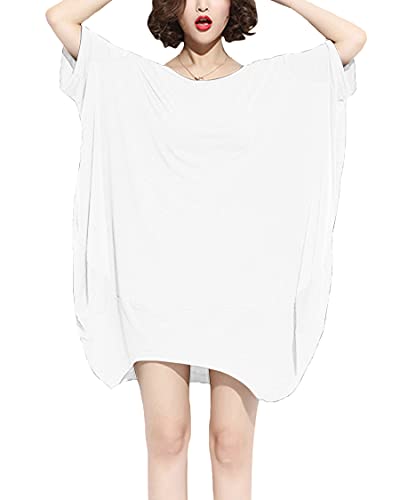 ellazhu Damen Minikleid T-Shirt Kleid mit halben Ärmeln und Rundhalsausschnitt GA200 Weiß 34in von ellazhu