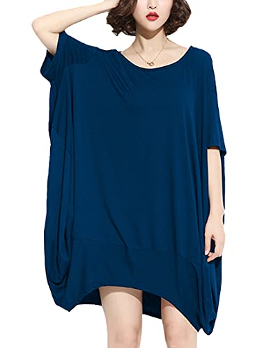 ellazhu Damen Minikleid T-Shirt Kleid mit halben Ärmeln und Rundhalsausschnitt GA200Blau von ellazhu