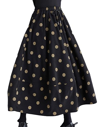 ellazhu Damen Polka Dot Print Hochelastischer Taillenrock GZ74 Schwarz von ellazhu
