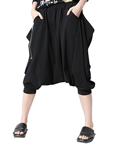 ellazhu Damen Sommer Schwarz Reißverschluss Drop Crotch Pants Capri GY1243 von ellazhu