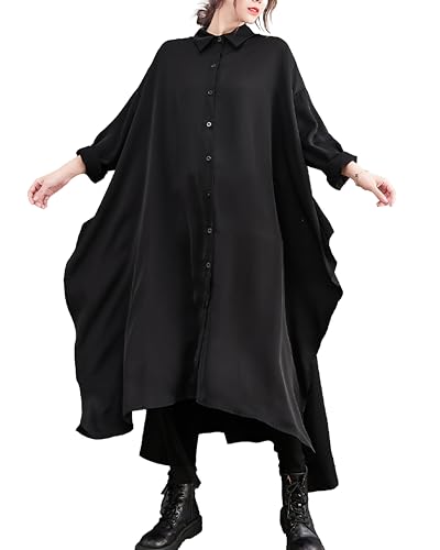 ellazhu Damen einfarbiges Hemdkleid mit unregelmäßigem Saum und hohem Schnitt GZ118 von ellazhu