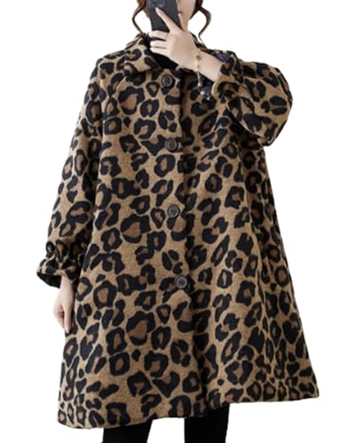 ellazhu Frauen Beliebte Leopardenmuster Mantel Knöpfe Ab Lapel Top GZ72 Leopard von ellazhu