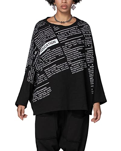 ellazhu Frauen Lose Crewneck Langarm Buchstaben Drucken Pullover Top T-Shirt GY2742, Schwarz, S/XL von ellazhu