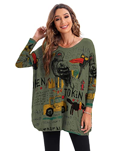 ellazhu Damen Sweatershirt Pullover mit Langärmeln, Rundhalsausschnitt und lässigem Sitz im Herbst DH07 Grün von ellazhu