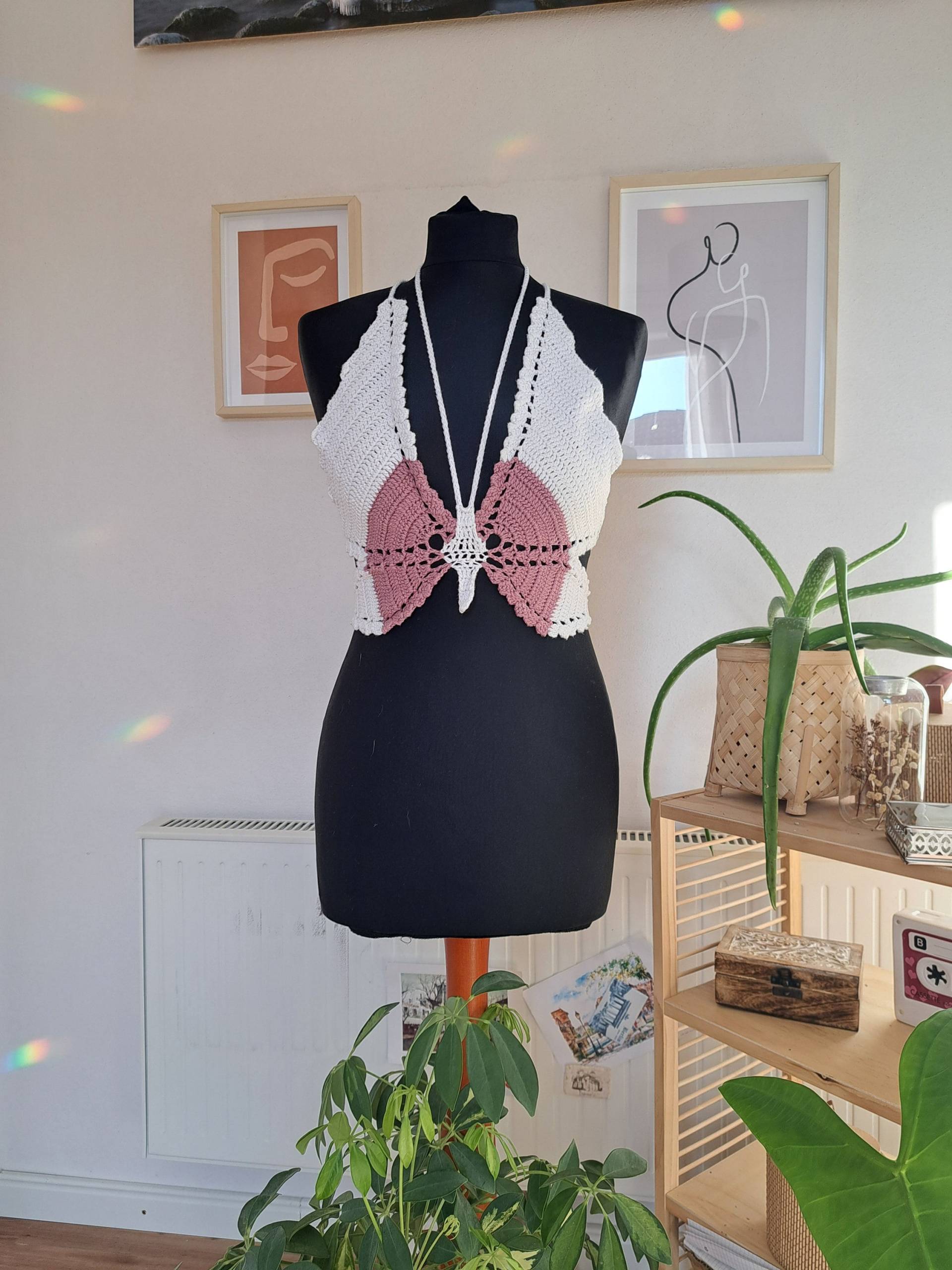 Häkeltop in Schmetterlingsoptik Handgefertigt | Sommer-Top Elegante Schnürung Boho Vintage Verschiedene Farben Und Größen 100% Baumwolle von ellearchive