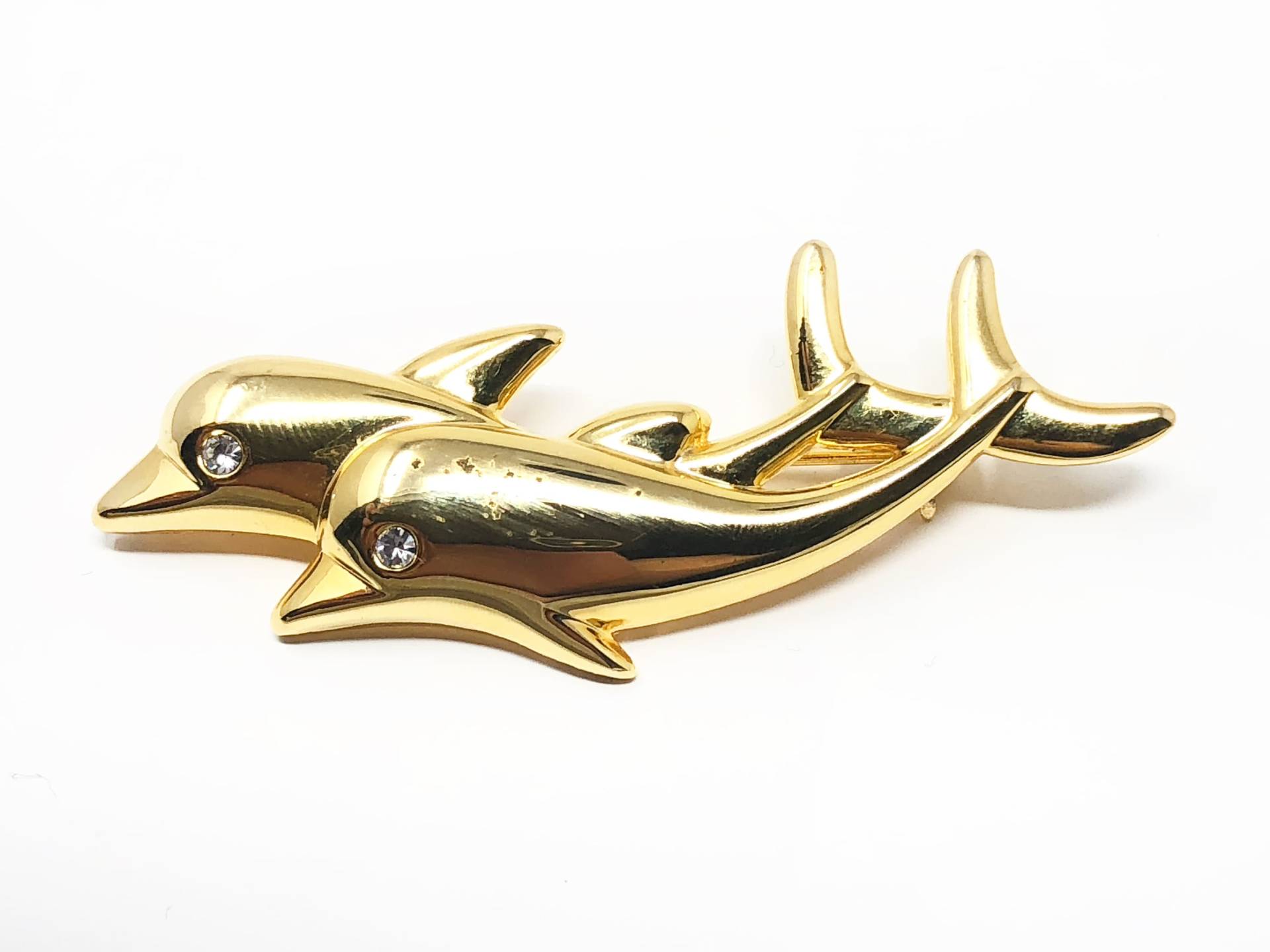 Goldenes Delfinpaar Mit Strassaugen Brosche - Vintage Goldenes Delfinpaar Mit Strassaugen Brosche - Vintage von ellepresidente