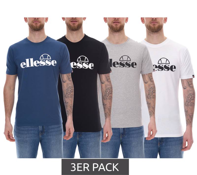3er Pack ellesse Fuenti T-Shirt Herren Baumwoll-Shirt mit Logo-Print Sport-Shirt SHP16469 in Schwarz, Weiß, Blau oder Grau von ellesse