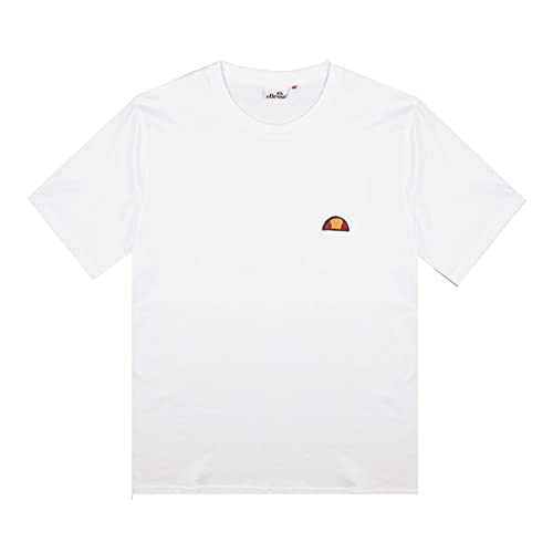 Ellesse T-Shirt für Herren, Kurzarm, Rundhalsausschnitt, Logo, Stickerei, 100 % Baumwolle, weiß, Large von Ellesse