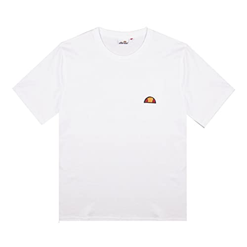 Ellesse T-Shirt Kurzarm Herren Rundhalsausschnitt Logo Patch Stickerei 100% Baumwolle, weiß, Small von Ellesse