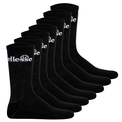 Ellesse Unisex Sport-Socken, 7 Paar - Trego Sport Sock, Crew Socks, Tennis, Ripp-Bündchen, Logo Schwarz 40-42 von Ellesse