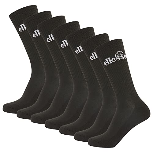 Ellesse Unisex Sport-Socken, 7 Paar - Trego Sport Sock, Crew Socks, Tennis, Ripp-Bündchen, Logo Schwarz 47-49 von Ellesse