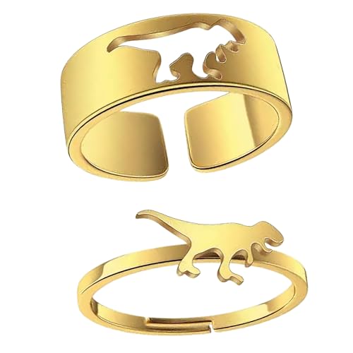 ellifam Dinosaurier-Ring-Set | 2 Stück – niedliche Tyrannosaurier und Triceratops verstellbare Paar-Freundschaftsring, Kawaii, niedlich, Tier, cool, Freundschaftsring, Rex-Dinosaurier-Puzzle-Ring ellifam Dinosaurier-Ring-Set | 2 Stück – niedliche Tyrannosaurier und Triceratops verstellbare Paar-Freundschaftsring, Kawaii, niedlich, Tier, cool, Freundschaftsring, Rex-Dinosaurier-Puzzle-Ring von ellifam
