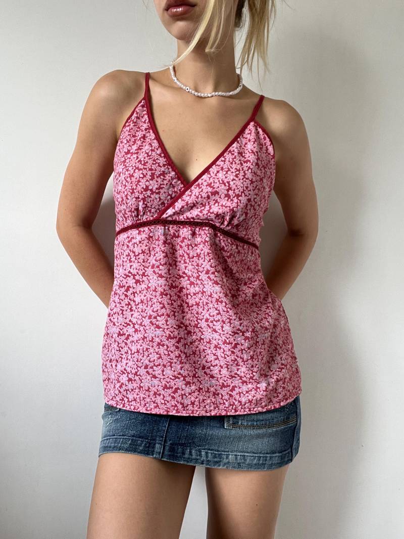 Y2K Rosa Floral Cami Top 100% Baumwolle Verstellbares Tank, Größe S Y2K Rosa Floral Cami Top 100% Baumwolle Verstellbares Tank, Größe S von ellunea