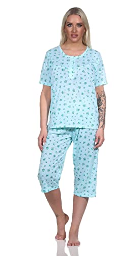 Damen Pyjama 3/4 Hose & Shirt Sommer Schlafanzug; Grün/L/40 von eloModa