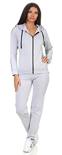 eloModa Damen Freizeitanzug Hausanzug Jogginganzug Anzug mit Reißverschluss Grau-Schwarz 2XL von eloModa