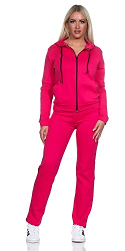 eloModa Damen Freizeitanzug Hausanzug Jogginganzug Anzug mit Reißverschluss Pink-Schwarz XL von eloModa