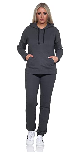 EloModa Damen Jogginganzug Freizeitanzug mit Kapuzenpullover; Grafit/2XL/44 von EloModa