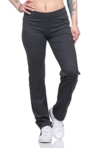 eloModa Damen Jogginghose lang Sport-Hose Baumwolle mit Tasche; Grafit S/36 von eloModa