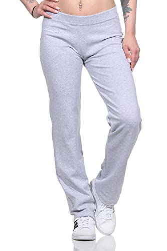 eloModa Damen Jogginghose lang Sport-Hose Baumwolle mit Tasche; Grau-Meliert M/38 von eloModa