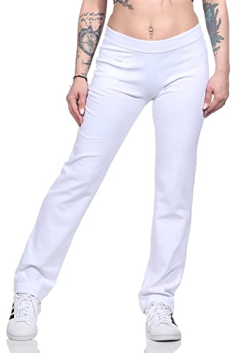 eloModa Damen Jogginghose lang Sport-Hose Baumwolle mit Tasche; Weiß M/38 von eloModa