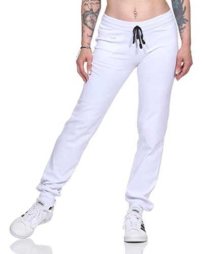 eloModa Damen Jogginghose lang Sport-Hose Baumwolle mit Tasche; Weiß XS/34 von eloModa