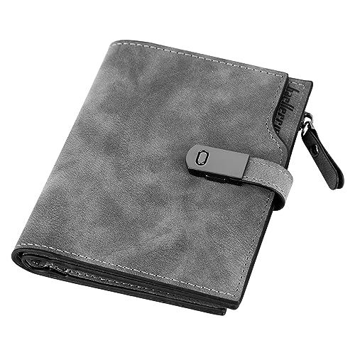 Geldbörse Damen klein Leder Kleines, Portemonnaie Damen Klein, Mini Portmonee Damen mit 16 Kartenfächer und Münzfach für Damen Herren Weihnachten Geburtstag Geschenke (Dunkelgrau) von elthmpr