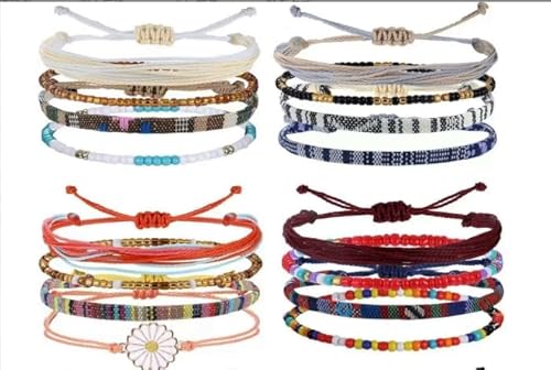 elthmpr Surfer Armband Böhmische Gewebte Armbänder - 24 Stück Verstellbar Freundschaftsarmbänder für Damen Herren Bunt Stoffarmband Handgefertigt Multilayer Stapelbar Armband Set Handgelenk Fußkettche von elthmpr