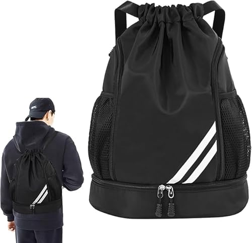 elthmpr Turnbeutel Sportbeutel mit Kordelzug, Verstellbar Tunnelzug Rucksack, Sporttasche Kinder mit Ballfach Bodenfach Wasserdicht Rucksack für Jugend Erwachsener, Sport und Reisen von elthmpr