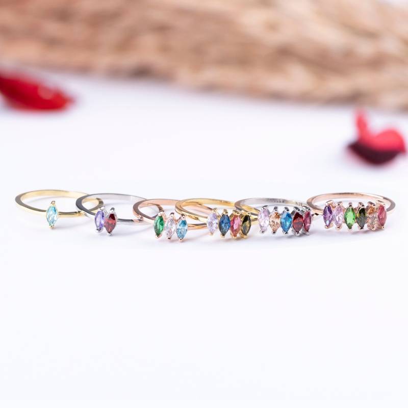 Marquise Birtstone Ringe Geburtsstein Ring Personalisiert Schmuck Multistone Muttertagsgeschenk Mutter Ring von elydesignstore