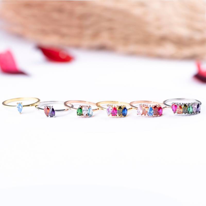 Tropfen Geburtsstein Ringe Ring Personalisiert Schmuck Multistone Muttertag Geschenk Mutter von elydesignstore