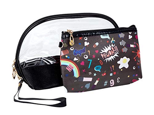 Emartbuy Kosmetische Reiseutensilien 2 Stück Wasserdicht Transparente Schminktasche Kulturbeutel Organizer waschen Aufbewahrungsbeutel-Kit - Schwarz Gedruckt von emartbuy