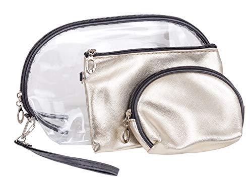 Emartbuy Kosmetische Reiseutensilien 3er-Set Wasserdicht Transparente Schminktasche Kulturbeutel Organizer waschen Aufbewahrungsbeutel-Kit - Gold von emartbuy