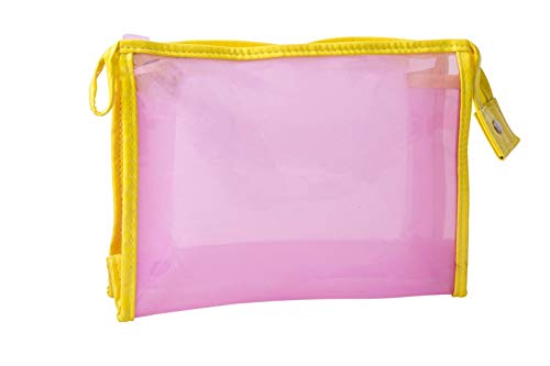 emartbuy Kosmetische Reiseutensilien Wasserdicht Transparente Kosmetiktasche Kulturbeutel Organizer waschen Aufbewahrungsbeutel-Kit - Rosa mit Gelb Trimmen von emartbuy