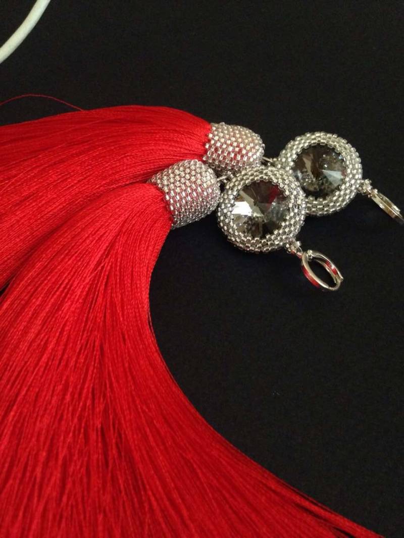 Oscar De La Renta Perlen Quaste Ohrringe Lange Ohrstecker Geschenke Für Frauen Kristall Seide von embroideryinua