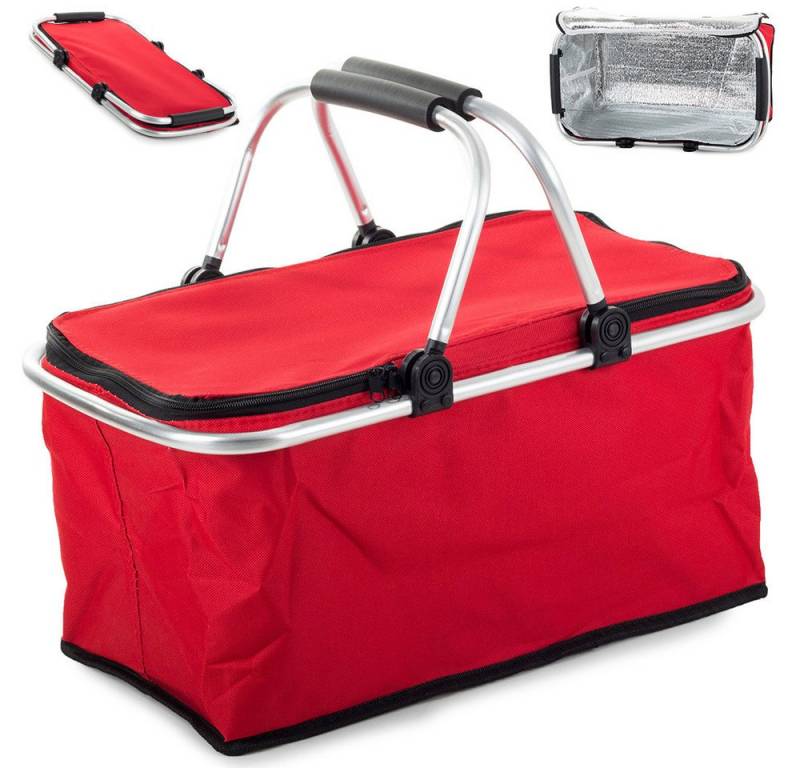 emeco Picknicktasche Alu Einkaufskorb Faltbar Picknick Korb Shoper Thermo-Picknickkorb Rot von emeco