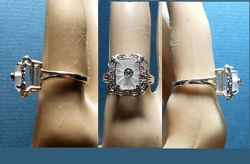 1 Dainty Camphor Glas Ring Markiert 925 Exquisite Art-Deco-Ring Große Korb Zangen Auf Filigran. Nur 199.90 Dreamy One Of A Kind Größe 6 von emenow