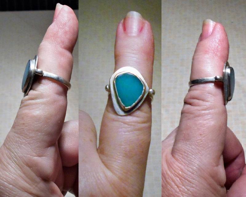 Sale 1 Freeform Sterling Grün Ring, Hand Geschmiedet Von Früheren Künstler, Acryl Ring Größe 6 One Of A Kind von emenow