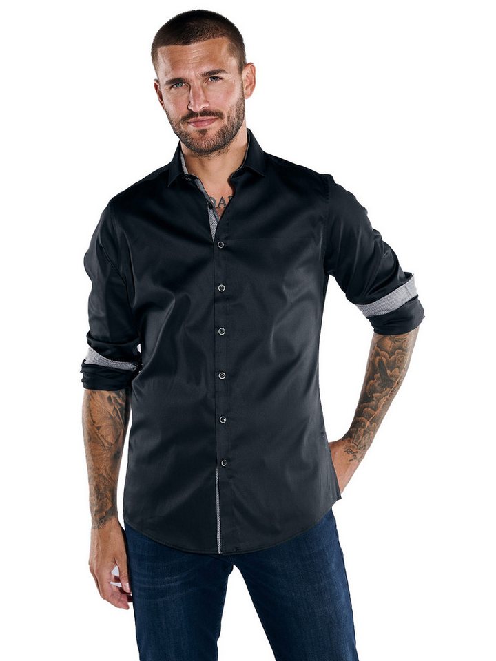 emilio adani Businesshemd emilio adani Herren Langarm-Hemd mit Satinanteil, Schwarz von emilio adani