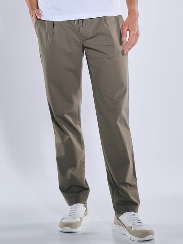 emilio adani Herren Anzug-Hose mit Tunnelzug Beige slim fit uni von emilio adani