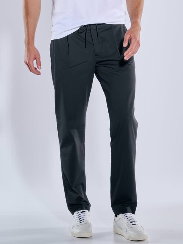 emilio adani Herren Anzug-Hose mit Tunnelzug Schwarz slim fit uni von emilio adani