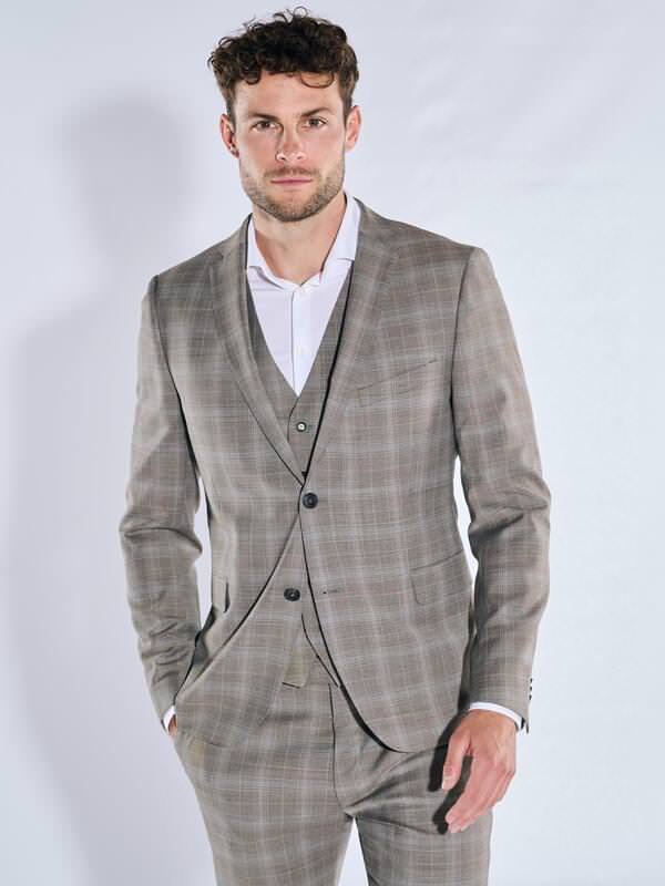 emilio adani Herren Anzug-Sakko aus elastischem Hightech-Material Grau slim fit kariert von emilio adani